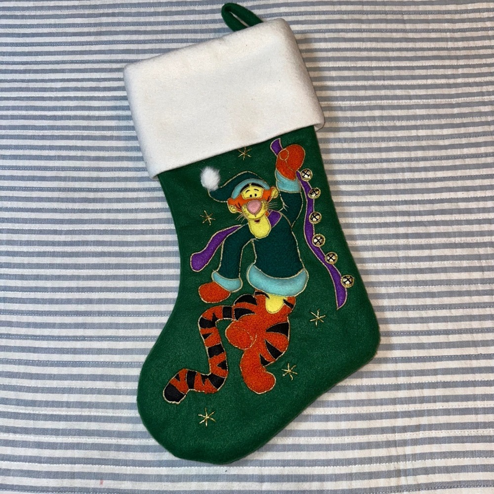 Vintage Disney Store Tigger Winnie the Pooh‎ Christmas Stocking Jingle Bells